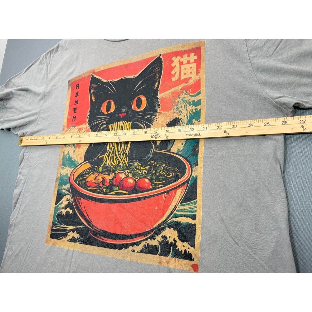 Port & Company Black Cat Ramen Graphic T Shirt Grey Anime Japanese Wave Mens 2XL - Picture 4 of 11